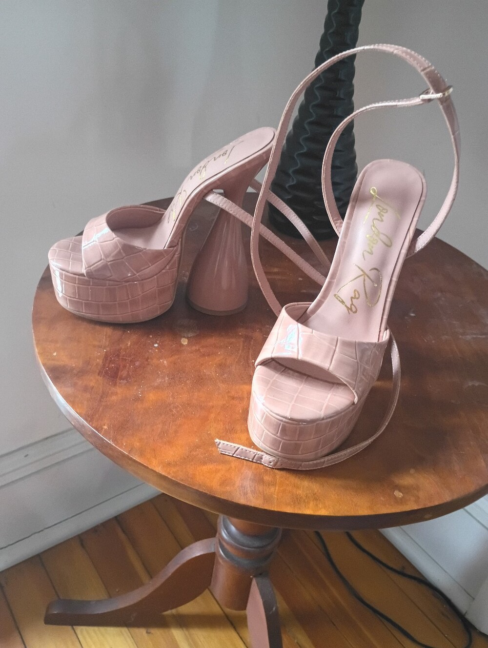 London Rag Women's Pink Croc Sky-high Platform Ankle-Strap Sandal